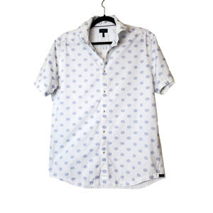 Good Man Brand Shirt Mens Medium Blue Print Button Up Camp‎ Casual Short Sleeve
